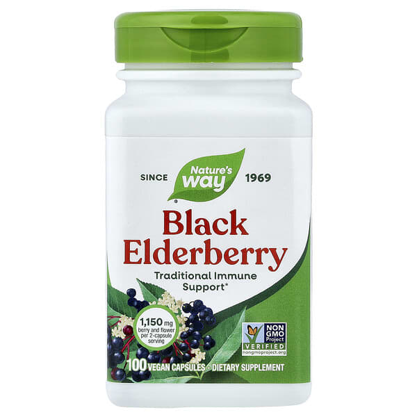 Nature's Way Black Elderberry, 100 Vegan Capsules (575 mg per Capsule)
