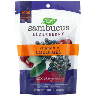 Nature's Way, Sambucus Elderberry, Vitamin C Lozenges, Wild Cherry Flavored, 24 Lozenges