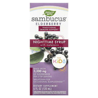 Nature's Way, Sambucus®（サンブカス）エルダーベリー、子ども用、メラトニン配合夜用シロップ、120ml（4液量オンス）