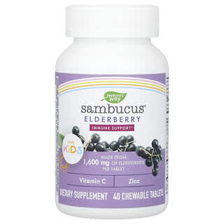Nature's Way, Sambucus for Kids, Elderberry, 1,600 mg, 40 Chewable Tablets