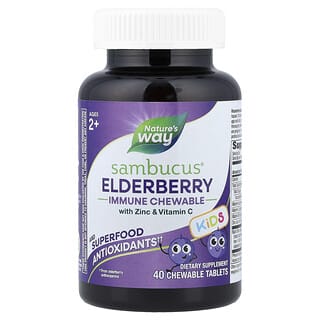 ناتشرز واي‏, Sambucus® قابل للمضغ للخمان ، للأطفال بعمر عامين فأكثر ، 40 قرصًا قابلًا للمضغ