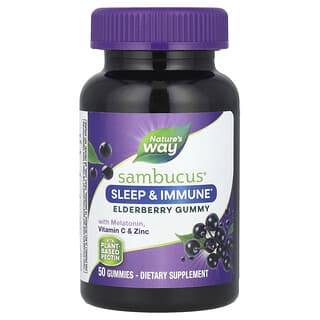 Nature's Way, Sambucus®, Gomitas de saúco con melatonina, vitamina C y zinc para favorecer el sueño y la inmunidad, 50 gomitas