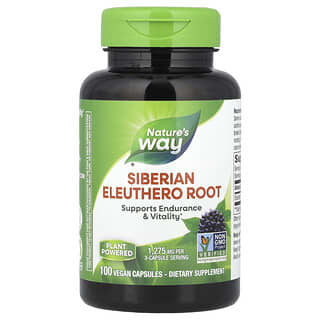 Nature's Way, Sibiřský kořen Eleuthero, 1 275 mg, 100 veganských kapslí (425 mg na kapsli )