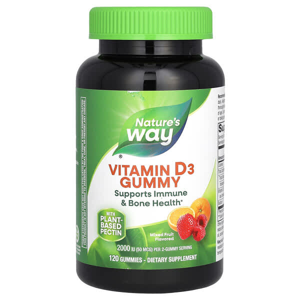 Nature's Way Vitamin D3 Gummy, Mixed Fruit, 120 Gummies (25 mcg (1000 IU) per Gummy)