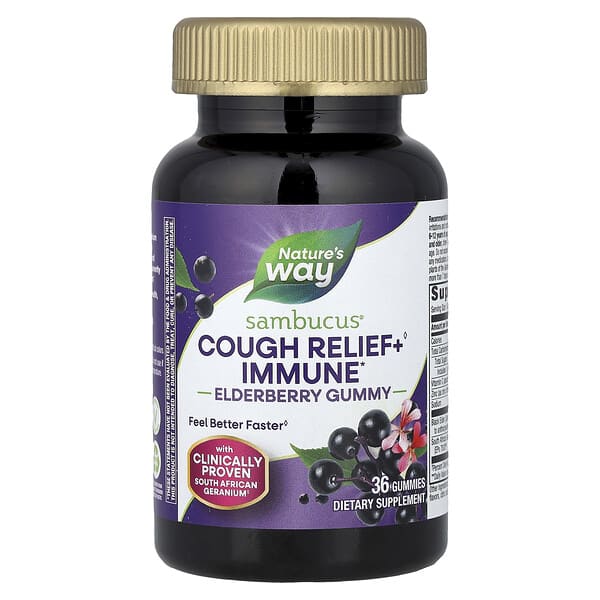 Nature's Way, Sambucus® 기침 완화제 + 면역력 엘더베리 구미젤리, 구미젤리 36개