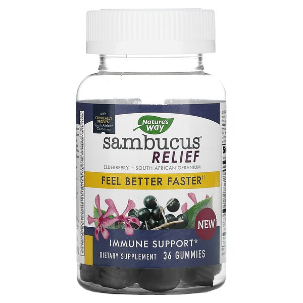 Nature's Way, Sambucus Relief, Immune Support, Elderberry + South African Geranium, 36 Gummies