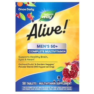Nature's Way, Alive!, Suplemento multivitamínico completo para hombres mayores de 50 años, 50 comprimidos
