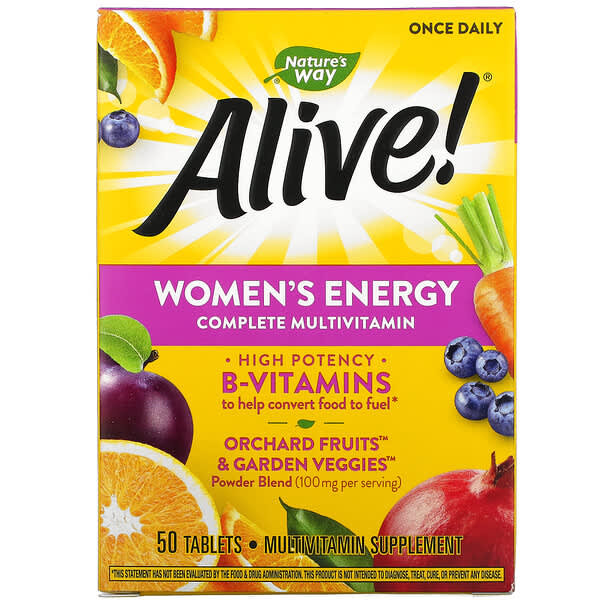 Nature's Way, Alive!, Suplemento multivitamínico completo para mujeres para favorecer la energía, 50 comprimidos