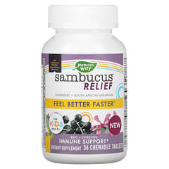 ناتشرز واي‏, Sambucus Relief ، لدعم المناعة ، للأطفال ، من عمر سنتين فأكثر ، بنكهة التوت ، 36 قرصًا قابلًا للمضغ