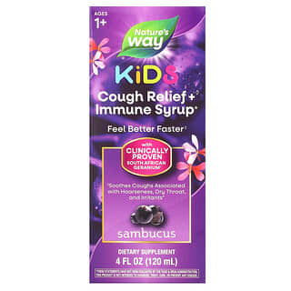 Nature's Way, Kids, Cough Relief + Immune Syrup, Ages 1+, Sambucus, 4 fl oz (120 ml)