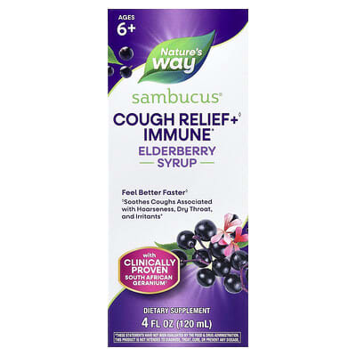 Nature's Way, Cough Relief + Immune Help Syrup, Elderberry®, Ages 6+, 4 fl oz (120 ml)