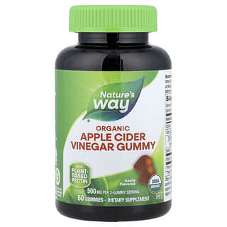 Nature's Way, Organické gumové cukríky s jablčným octom, jablko, 60 gumových cukríkov (250 mg na gumový cukrík)