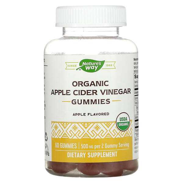 Nature's Way, Organic Apple Cider Vinegar Gummies, Apple, 250 mg, 60 Gummies