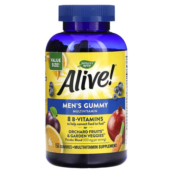 Nature's Way‏, Alive!‎ Men's Gummy, מולטי ויטמין לגברים, טעמי פירות, 150 סוכריות גומי