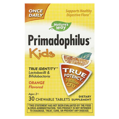 Nature's Way, Primadophilus, Kids, Orange, 3 Billion CFU, 30 Chewable Tablets