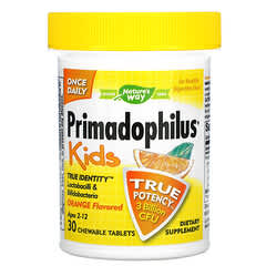 Nature's Way, Primadophilus, для дітей, у віці 2–12 років, зі смаком апельсина, 3 мільярди КУО, 30 жувальних таблеток