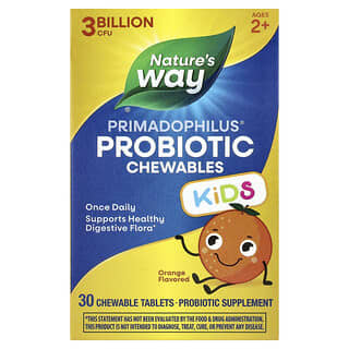 Nature's Way, Primadophilus®, Kids Probiotic Chewable, Ages 2+, Orange, 3 Billion CFU, 30 Chewable Tablets