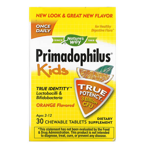 Nature's Way, Primadophilus, Kids, Orange, 3 Billion CFU, 30 Chewable Tablets
