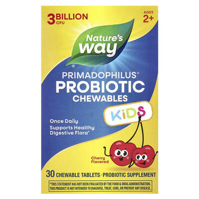 Nature's Way, Primadophilus&reg; Kids Probiotic Chewable, Age 2+, Cherry , 3 Billion CFU, 30 Chewable Tablets