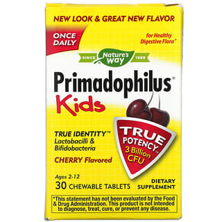 Nature's Way, Primadophilus สำหรับเด็กอายุ 2-12 ปี รสเชอร์รี่ จุลินทรีย์ 3 พันล้าน CFU บรรจุเม็ดเคี้ยว 30 เม็ด