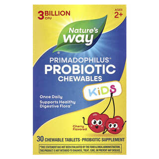 Nature's Way, Probiótico Primadophilus® para Crianças Mastigável, A partir de 2 Anos de Idade, Cereja, 3 Bilhões de UFCs, 30 Comprimidos Mastigáveis