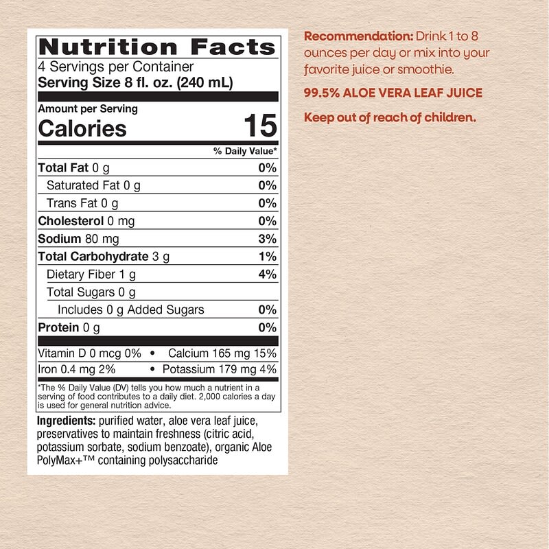 Aloe Vera Leaf Juice, Unflavored, 33.8 fl oz (1 L)