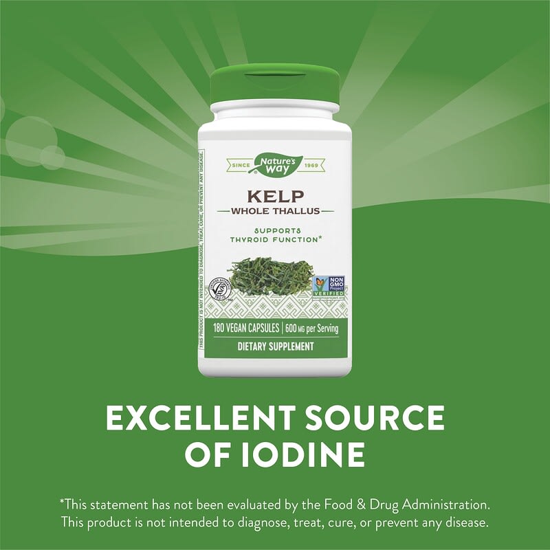 Nature's Way, Kelp, Seetang, ganzer Thallus, 600 mg, 180 vegane Kapseln