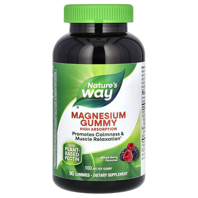 Nature's Way, Magnesium Gummies, Assorted Berry Flavor, 100 mg, 90 Gummies