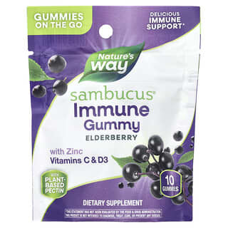 Nature's Way, Goma Sambucus® para Imunidade com Zinco, Vitaminas C e D3, Sabugueiro, 10 Gomas