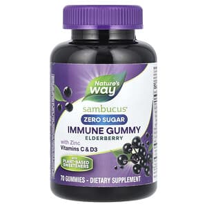 Nature's Way, Sambucus, Immune Gummy with Zinc, Vitamins C & D3, Zero Sugar, Elderberry, 70 Gummies'