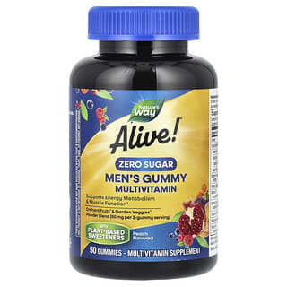 Nature's Way, Alive!, Жувальні мультивітаміни для чоловіків, без цукру, персик, 50 жувальних таблеток