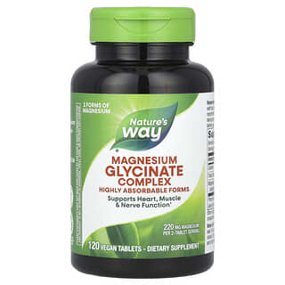 Nature's Way, Complejo de glicinato de magnesio, 220 mg, 120 comprimidos veganos (110 mg por comprimido)