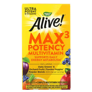 Nature's Way, Alive! Max3 Potency, 종합비타민, 90정