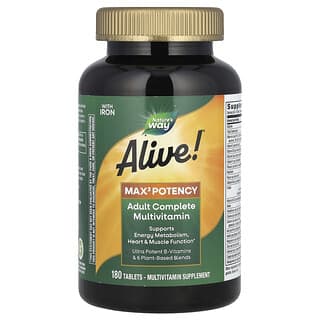 Nature's Way, Alive! Max3 Potency Adult Complete Multivitamin, hochwirksames Multivitaminpräparat für Erwachsene, mit Eisen, 180 Tabletten