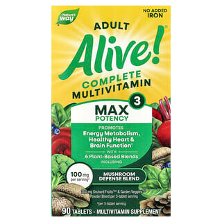 Nature's Way, Alive!® Max3 Potency, Adult Complete Multivitamin, No Added Iron, 90 Tablets