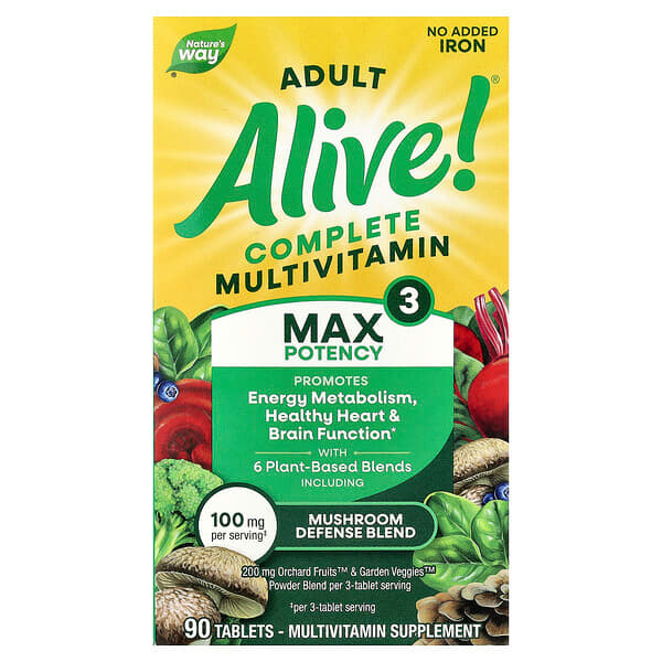 Nature's Way, Alive! Max3 Daily, мультивитаминный комплекс, без добавления железа, 90 таблеток