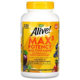 Nature's Way, Alive! Suplemento multivitamínico de potencia Max3, Sin hierro agregado, 180 comprimidos