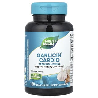 Nature's Way‏, Garlicin Cardio‏, מכיל 350 מ“ג, 180 טבליות טבעוניות