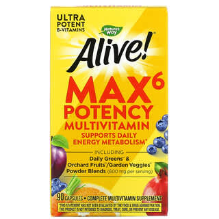 Nature's Way, Alive! Max6 Potency, мультивитамины, 90 капсул