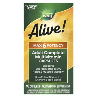 Nature's Way, Alive! Multivitamínico de Potência Máx. 6, sem adição de ferro, 90 cápsulas