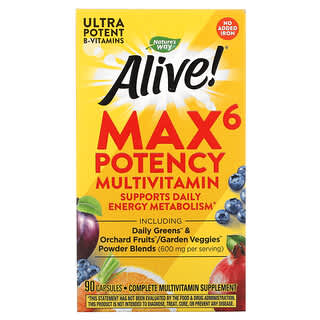 Nature's Way, Alive! Max6 Potency 종합비타민, 철분 무함유, 캡슐 90정