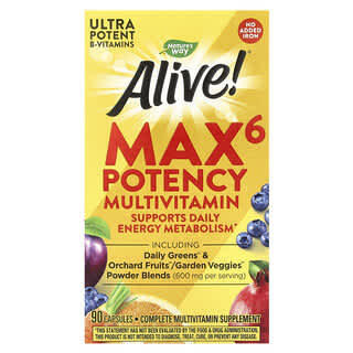 Nature's Way, Alive! Max6 Potency, мультивитамины повышенной эффективности, без добавления железа, 90 капсул