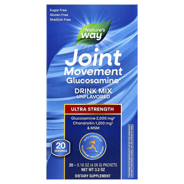 Nature's Way Joint Movement Glucosamine®, Drink Mix, Ultra Strength, Unflavored, 20 Packets, 0.16 oz (4.56 g) Each