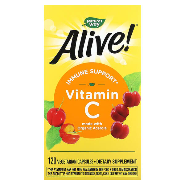 Nature's Way, Alive!, Immune Support Vitamin C, 120 Vegetarian Capsules