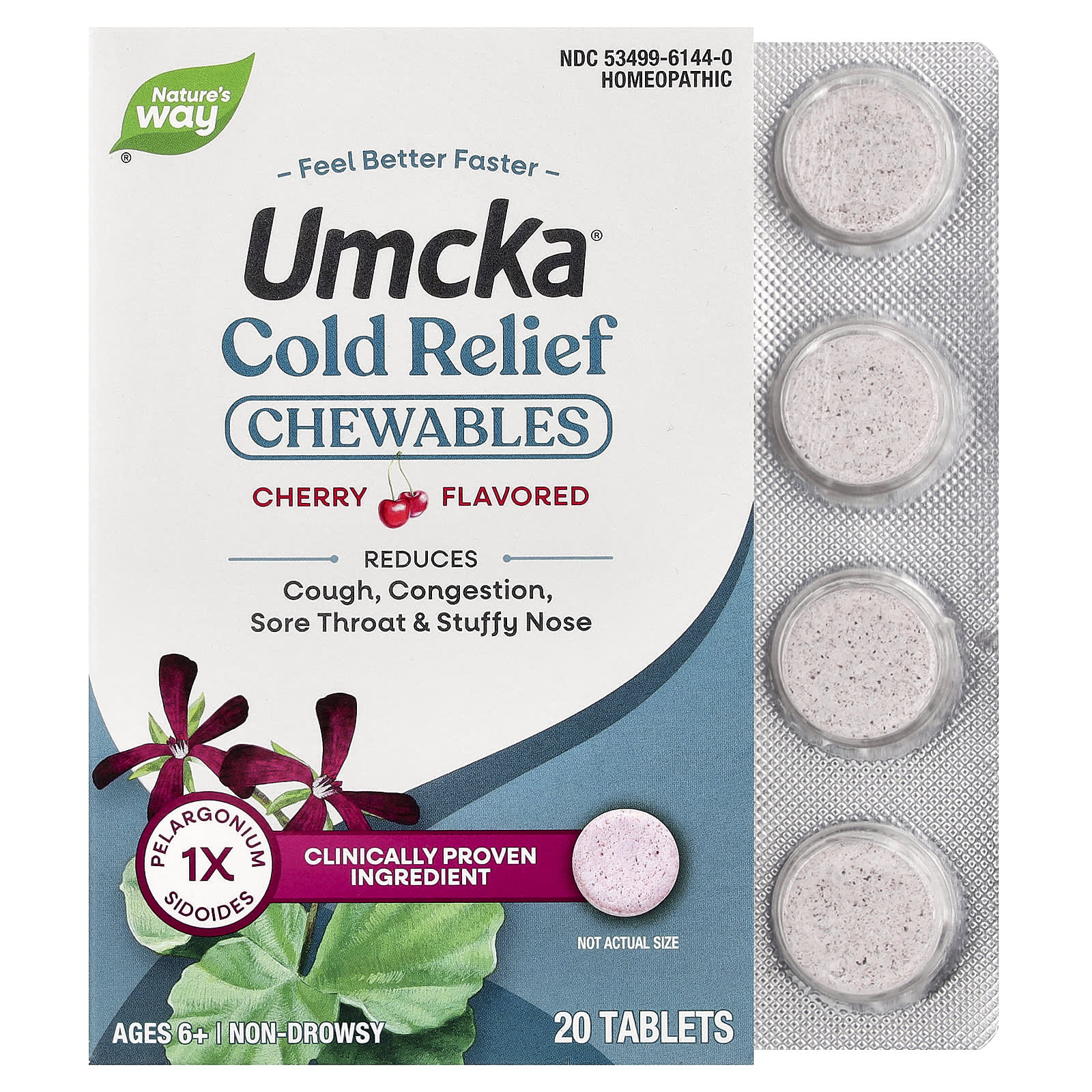 Umcka®, Cold Relief Chewables, Ages 6+, Cherry, 20 Tablets