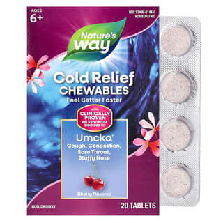 Nature's Way, Umcka, Comprimidos masticables para aliviar el resfriado, Para niños de 6 años en adelante, Cereza, 20 comprimidos