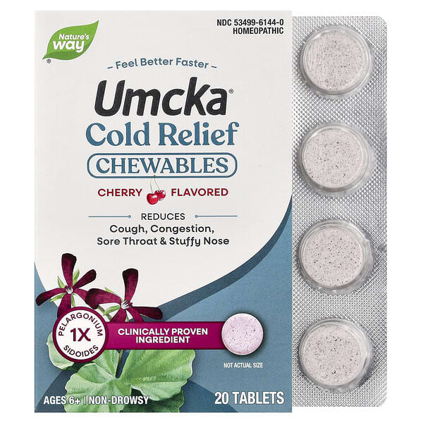 Nature's Way, Umcka®，着涼緩解咀嚼片，6 歲以上，櫻桃味，20 片