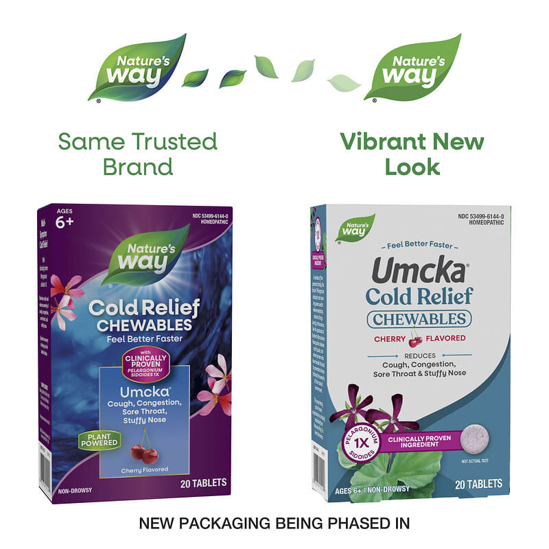 Umcka®, Cold Relief Chewables, Ages 6+, Cherry, 20 Tablets