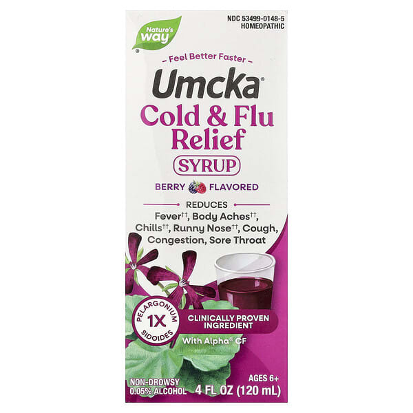 Nature's Way, Umcka®, 감기 + 독감 완화 시럽, 6세 이상, 베리 맛, 120ml(4fl oz)