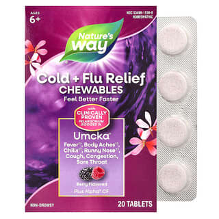 Nature's Way, Umcka, Cold + Flu Relief Chewables, Ages 6+, Berry, 20 Tablets